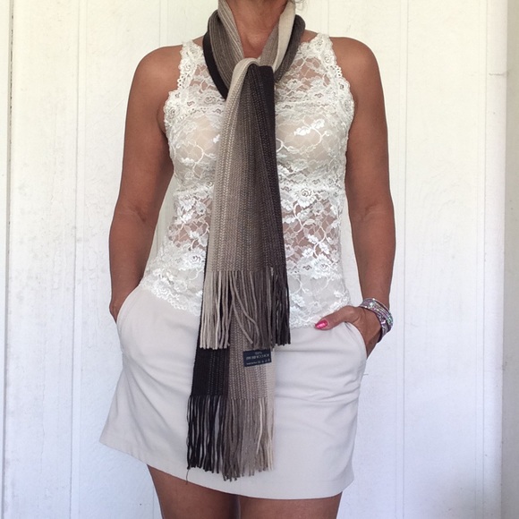 ITALIAN WOOL BROWN OMBRÉ FRINGE SCARF… - Picture 2 of 8